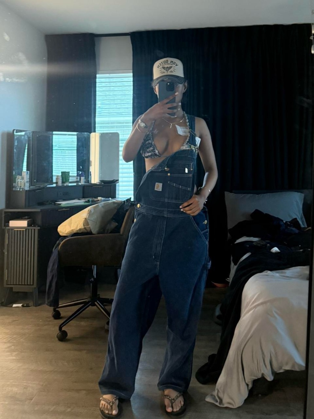 Carhartt Women's Navy Blue/ dark wash Denim Overalls